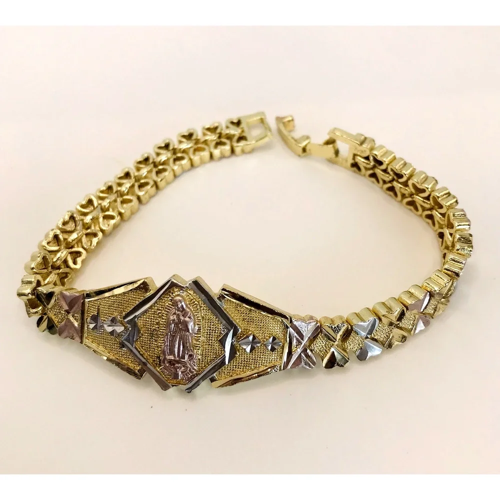 Tri Color Virgen de Guadalupe 14K Plated Bracelet Pulsera Oro Laminado Women
